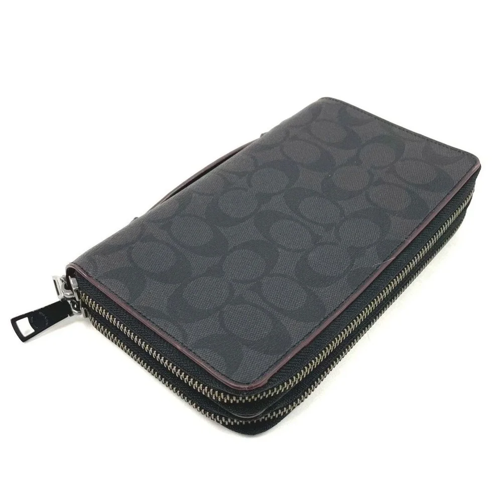Rare Find! Coach Double Zip Travel Organizer Signature Canvas Charcoal Blk